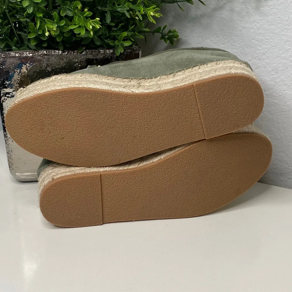 Talbots Quinn Espadrille Suede Platform Loafers Slip On Shoes Olive Green SZ 6.5